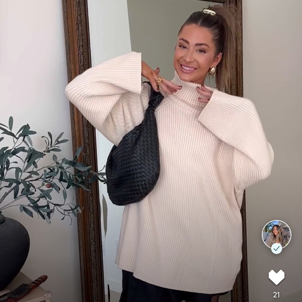 Chunky Knit Cream Cowl Neck Sweater